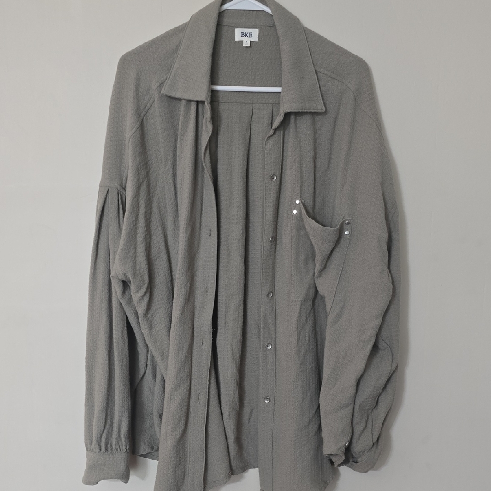 BKE Men's Taupe Button-Front Lightweight Shirt Jacket